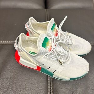 Adidas White Sneakers with Red and Green Accents